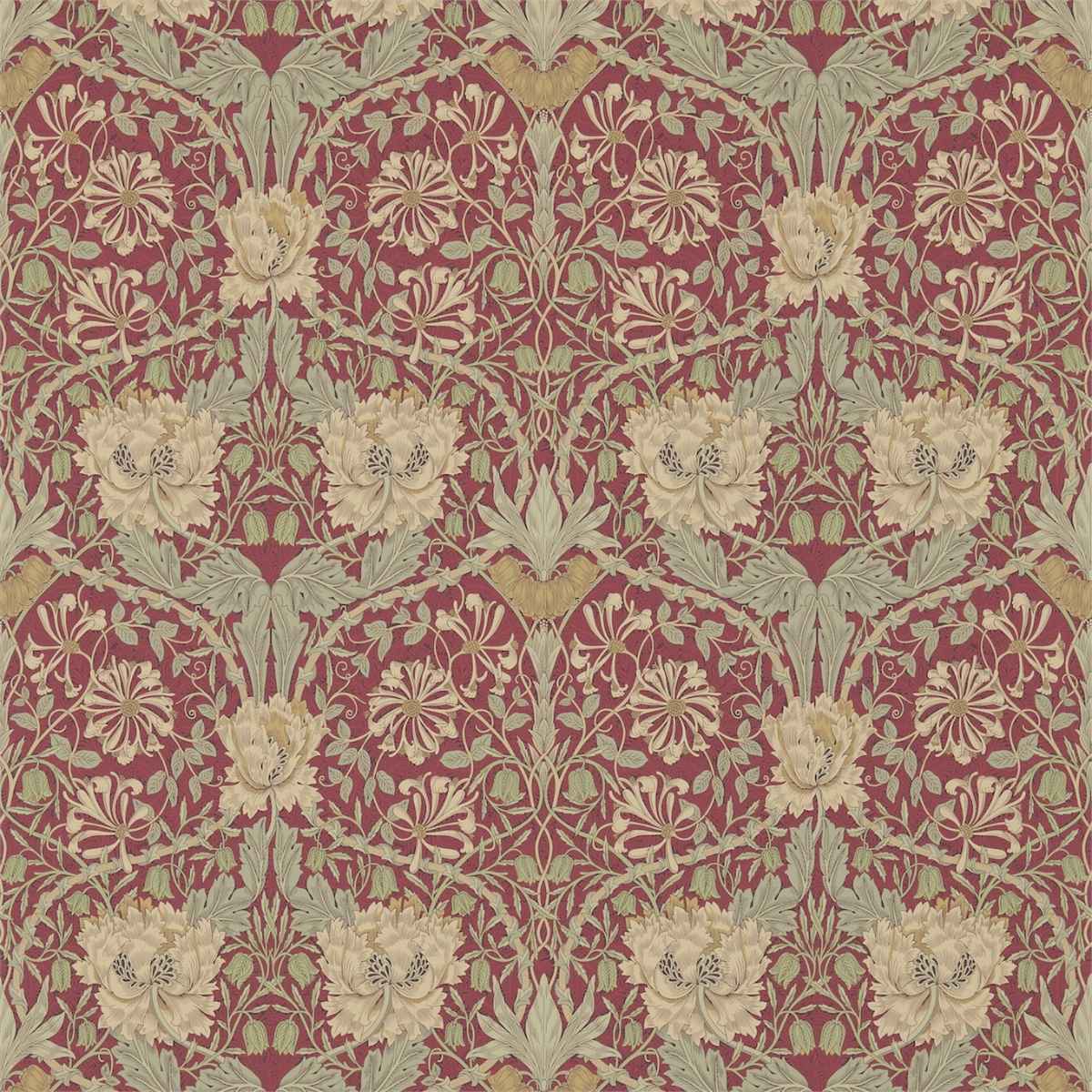 Morris &amp; Co &#39;Honeysuckle &amp; Tulip - Red/Gold&#39; Wallpaper