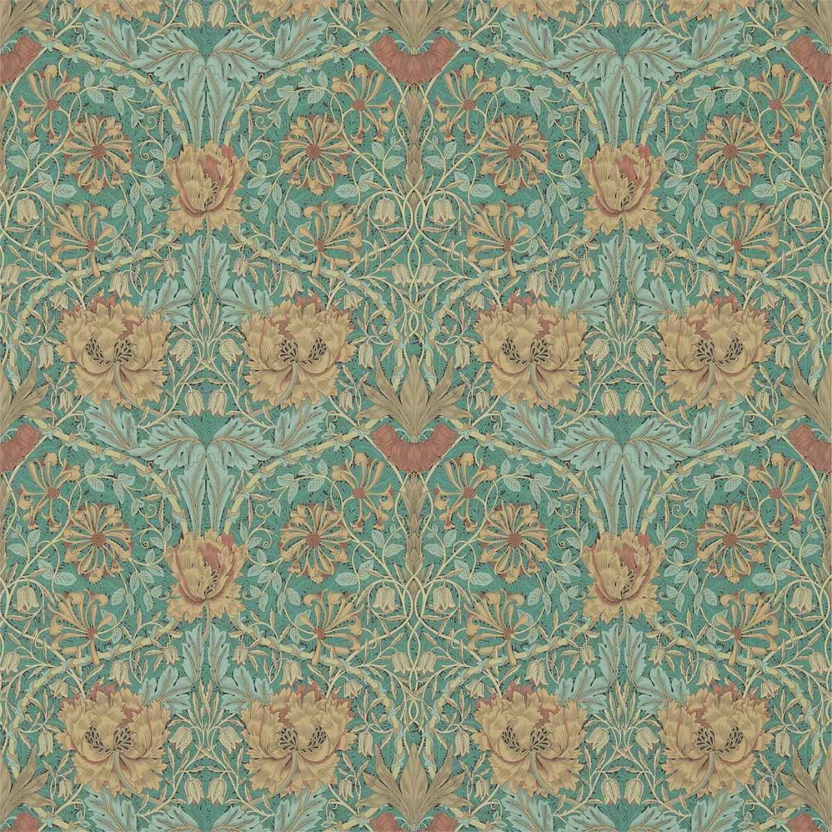 Morris &amp; Co &#39;Honeysuckle &amp; Tulip - Emerald/Russet&#39; Wallpaper