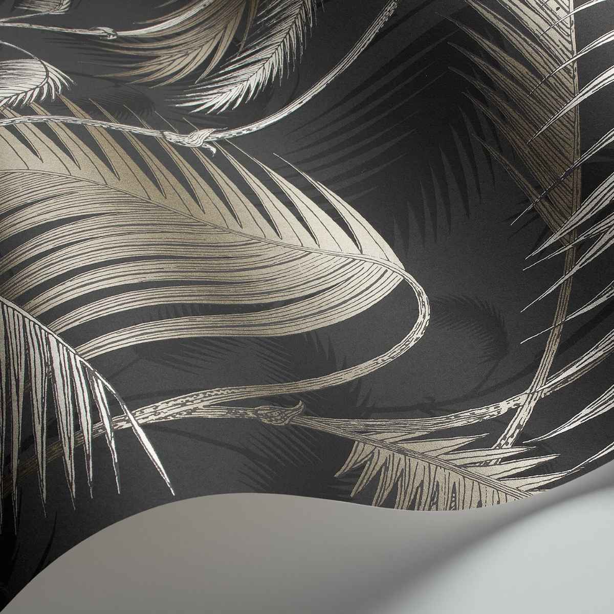 Cole and Son &#39;Palm Jungle - Metallic Gilver on Charcoal&#39; Wallpaper
