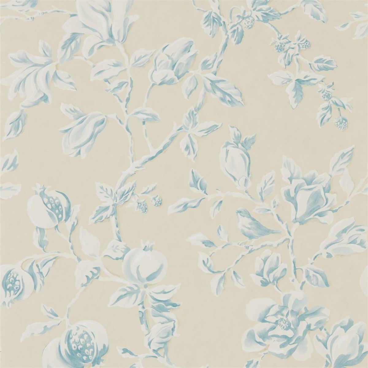 Sanderson &#39;Magnolia &amp; Pomegranate - Parchment/Sky Blue&#39; Wallpaper