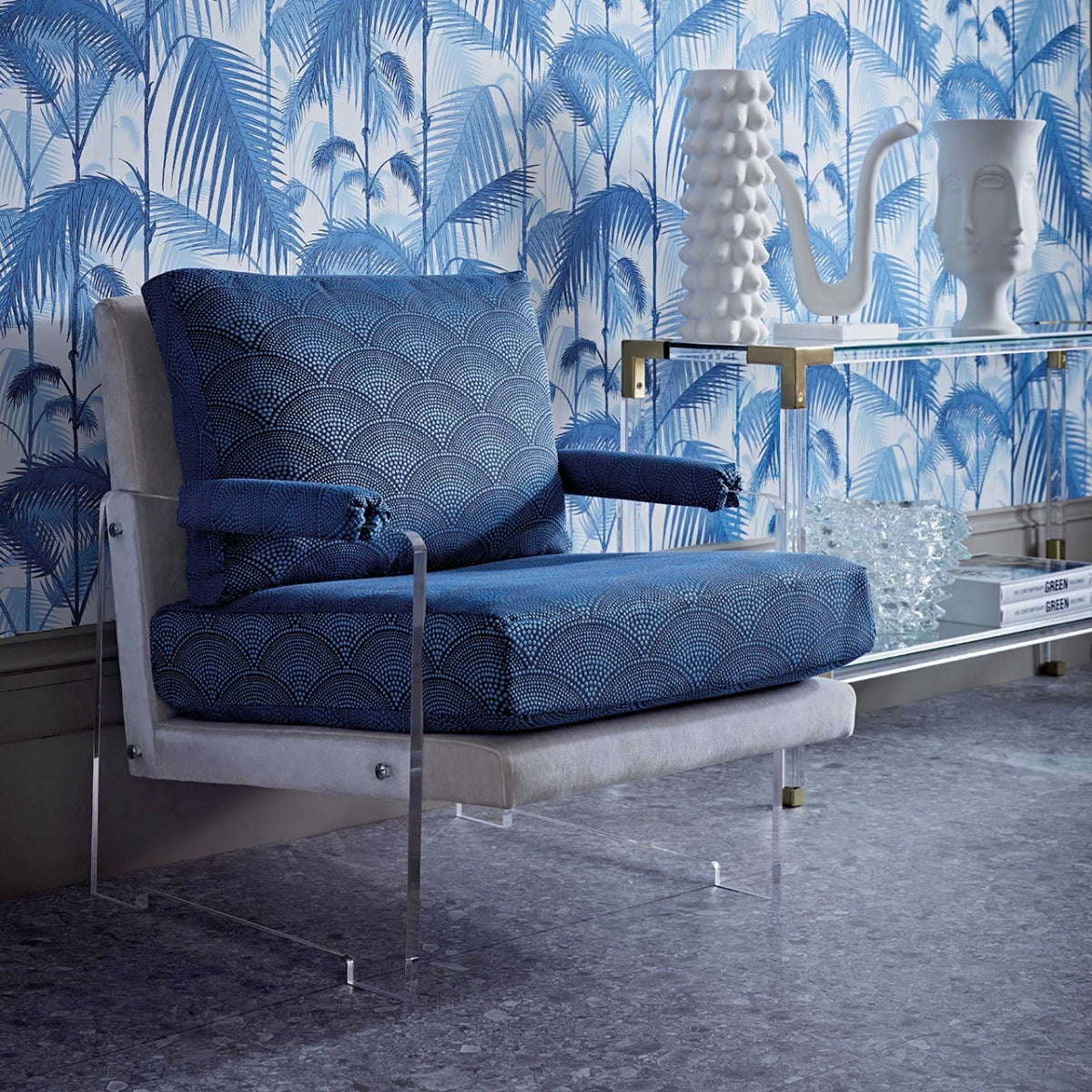Cole &amp; Son &#39;Feather Fan Jacquard - Hyacinth on Charcoal&#39; Fabric