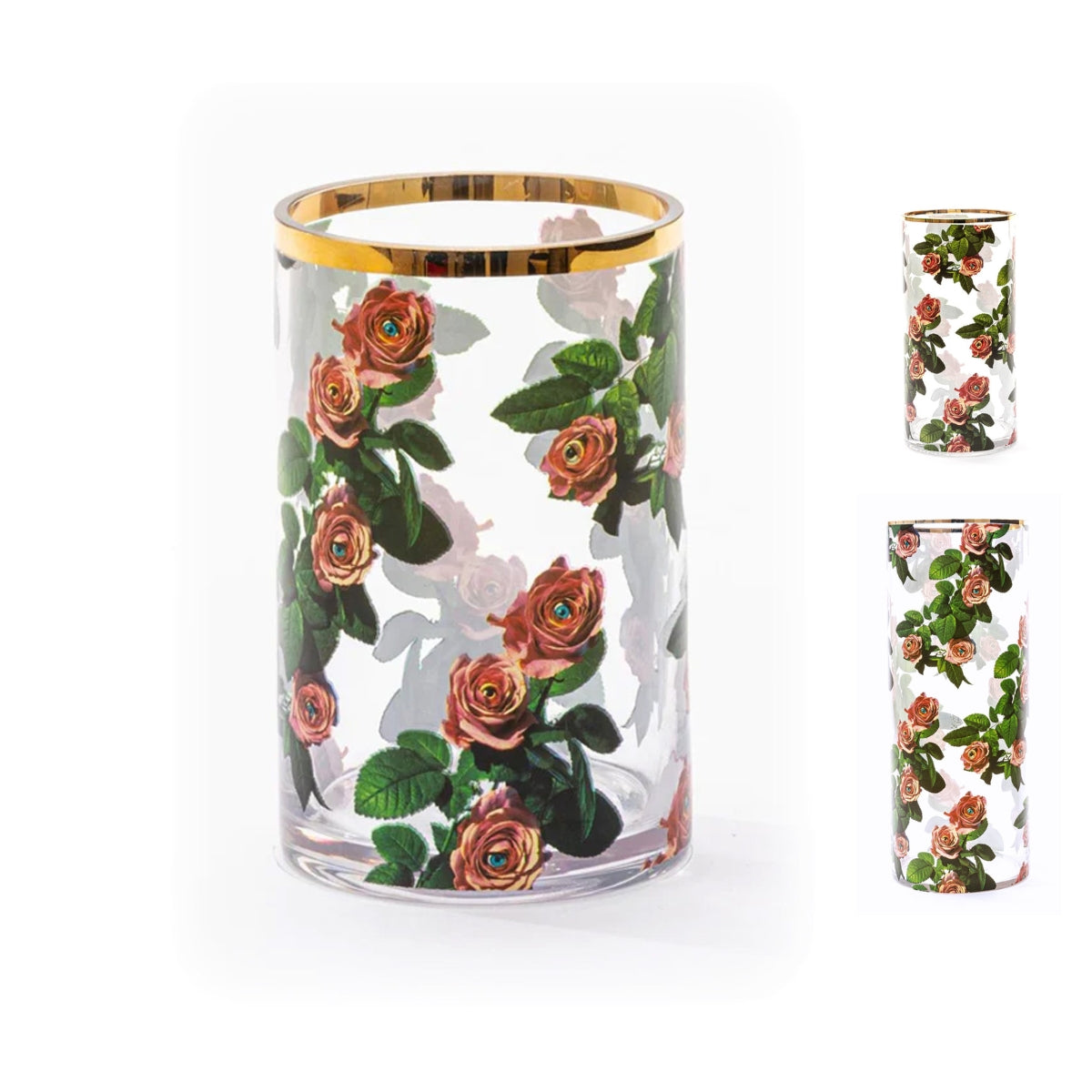 Seletti X Toiletpaper &#39;Roses&#39; Cylindrical Glass Vase