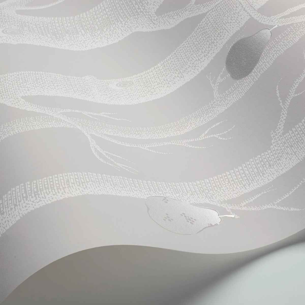 Cole &amp; Son &#39;Woods and Pears - White &amp; Metallic Silver on Grey&#39; Wallpaper