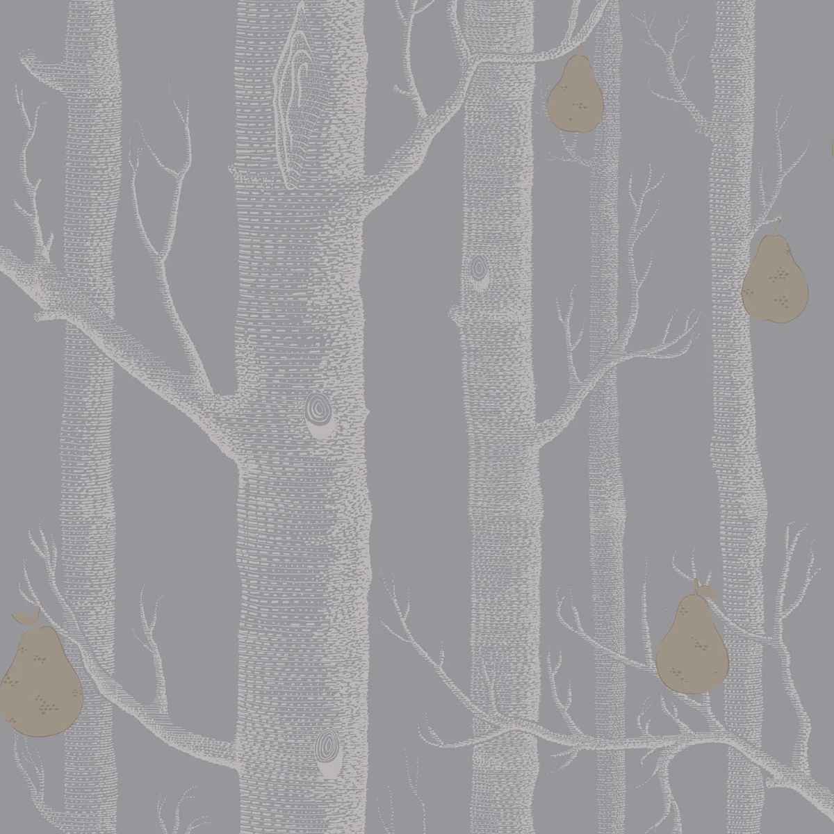 Cole &amp; Son &#39;Woods and Pears - Metallic Silver &amp; Metallic Bronze on Lilac Grey&#39; Wallpaper