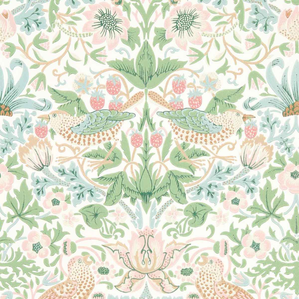 Morris &amp; Co &#39;Simply Strawberry Thief - Cochineal Pink&#39; Wallpaper
