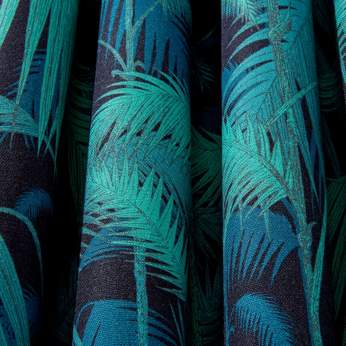 Cole &amp; Son &#39;Palm Jungle Linen Union - Viridian &amp; Petrol on Charcoal&#39; Fabric
