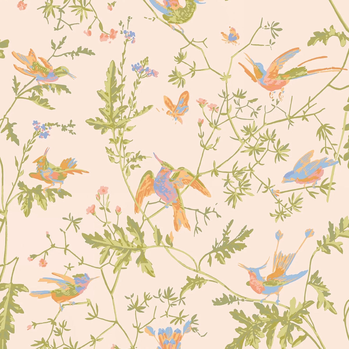 Cole &amp; Son &#39; Hummingbirds - Tangerine &amp; Olive on Blush&#39; Wallpaper