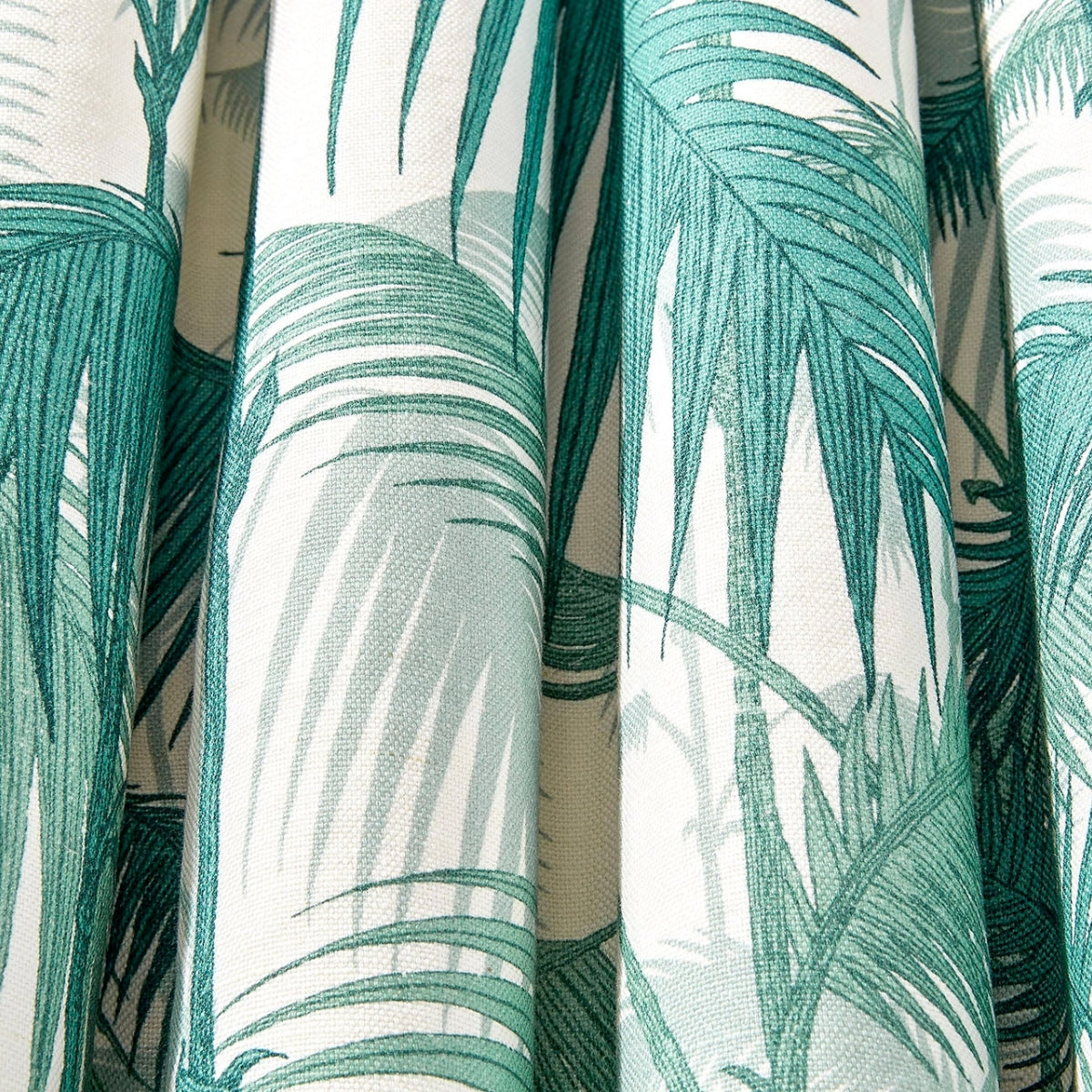 Cole &amp; Son &#39;Palm Jungle Linen Union - Teal &amp; Viridian on Chalk&#39; Fabric