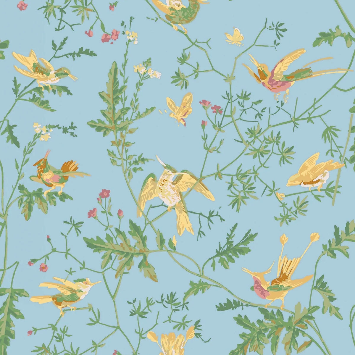 Cole &amp; Son &#39; Hummingbirds - Buttercup Yellow on Cornflower Blue&#39; Wallpaper