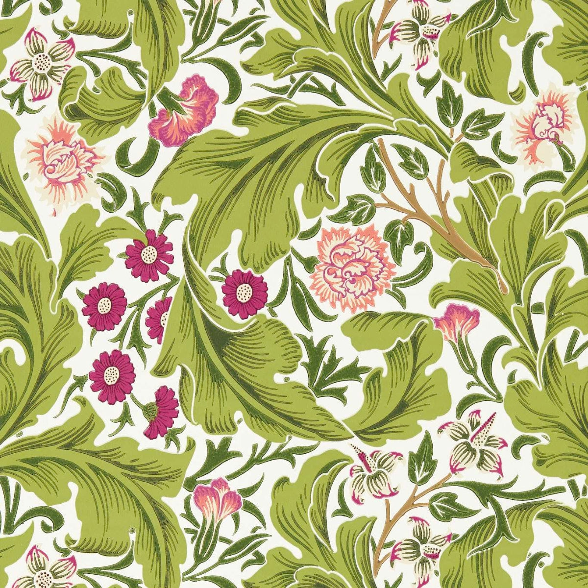 Morris &amp; Co &#39;Leicester - Sour Green/Plum&#39; Wallpaper