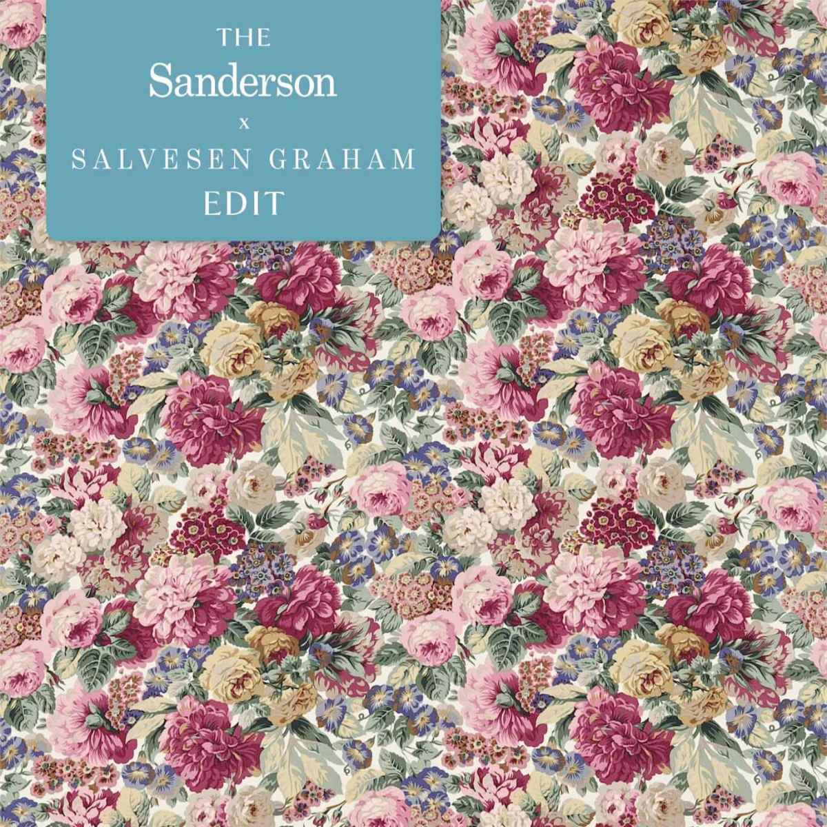 Sanderson X Salvesen Graham &#39;Rose &amp; Peony - Red (Cotton)&#39; Fabric