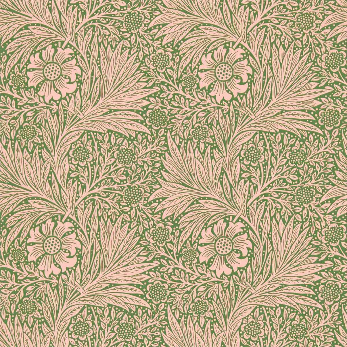 Morris &amp; Co &#39;Marigold - Pink/Olive&#39; Wallpaper
