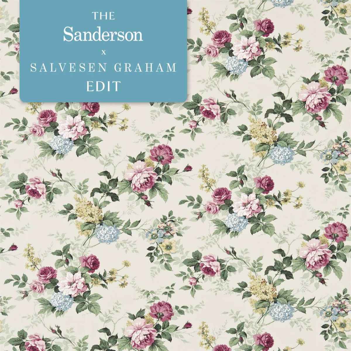 Sanderson X Salvesen Graham &#39;Rosamund - Green/Pink&#39; Fabric