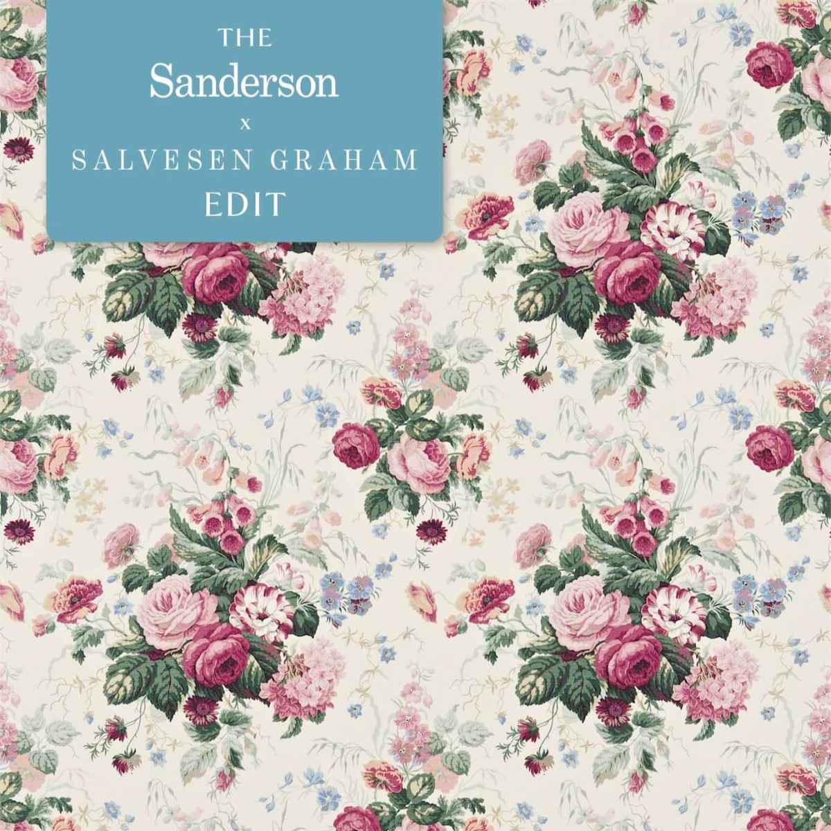 Sanderson X Salvesen Graham &#39;Stapleton Park - Cream/Pink&#39; Fabric