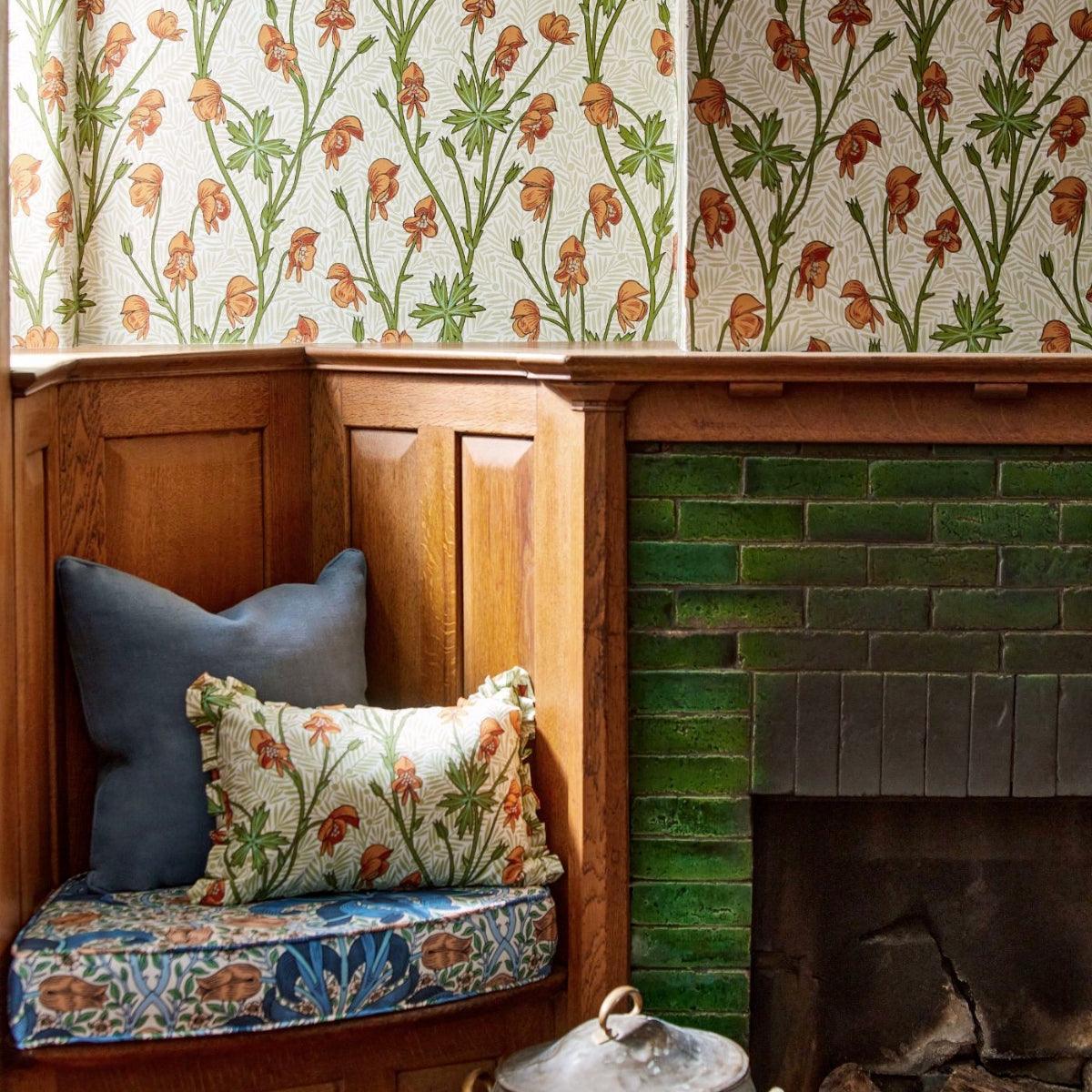 Morris &amp; Co &#39;Monkshood - Tangerine/Sage&#39; Wallpaper