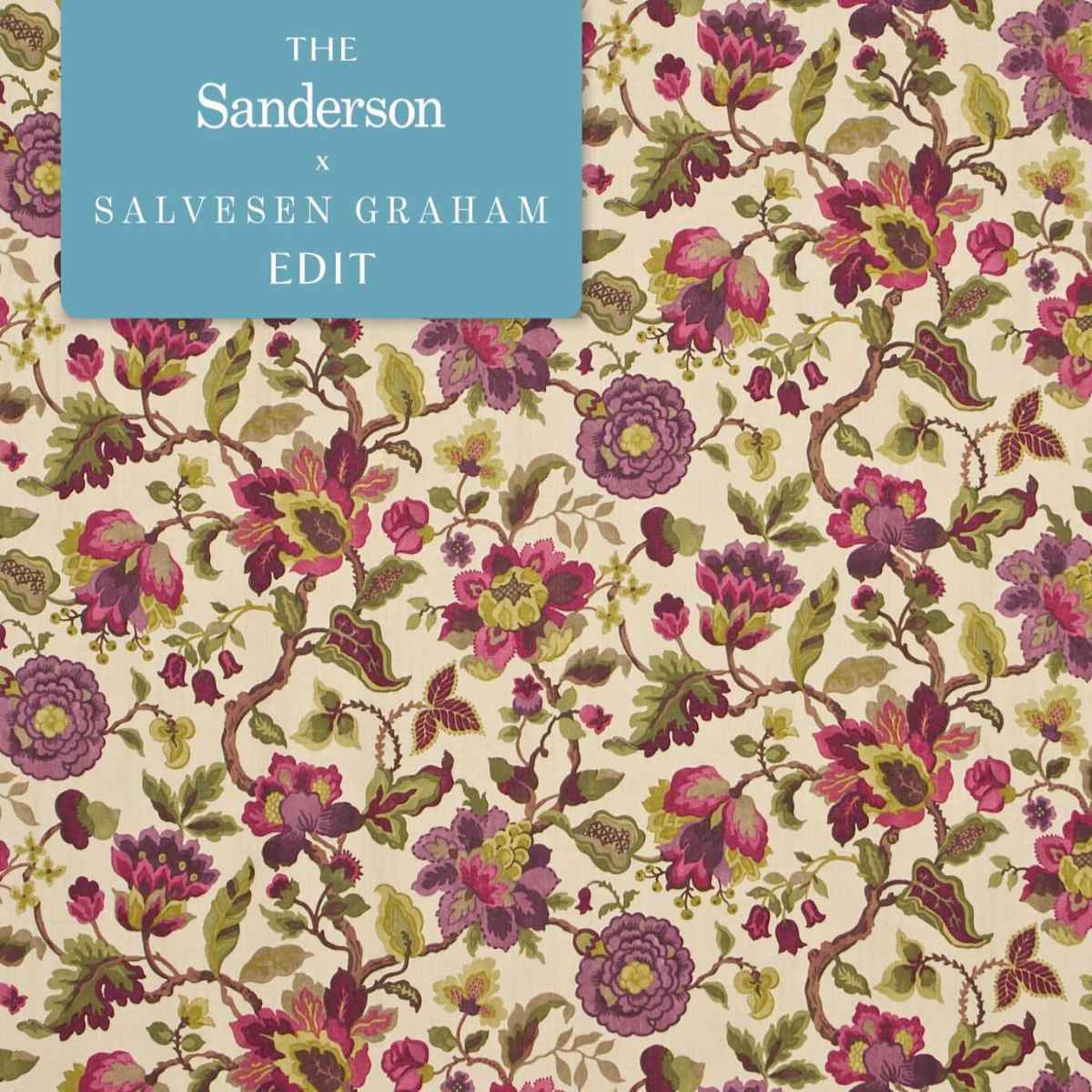 Sanderson X Salvesen Graham &#39;Amanpuri - Mulberry/Olive&#39; Fabric