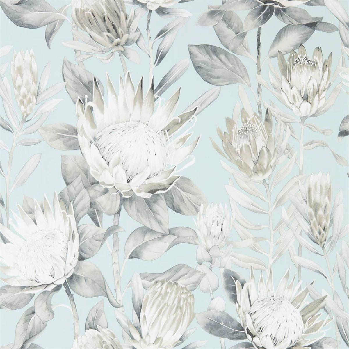 Sanderson &#39;King Protea - Aqua/Linen&#39; Wallpaper