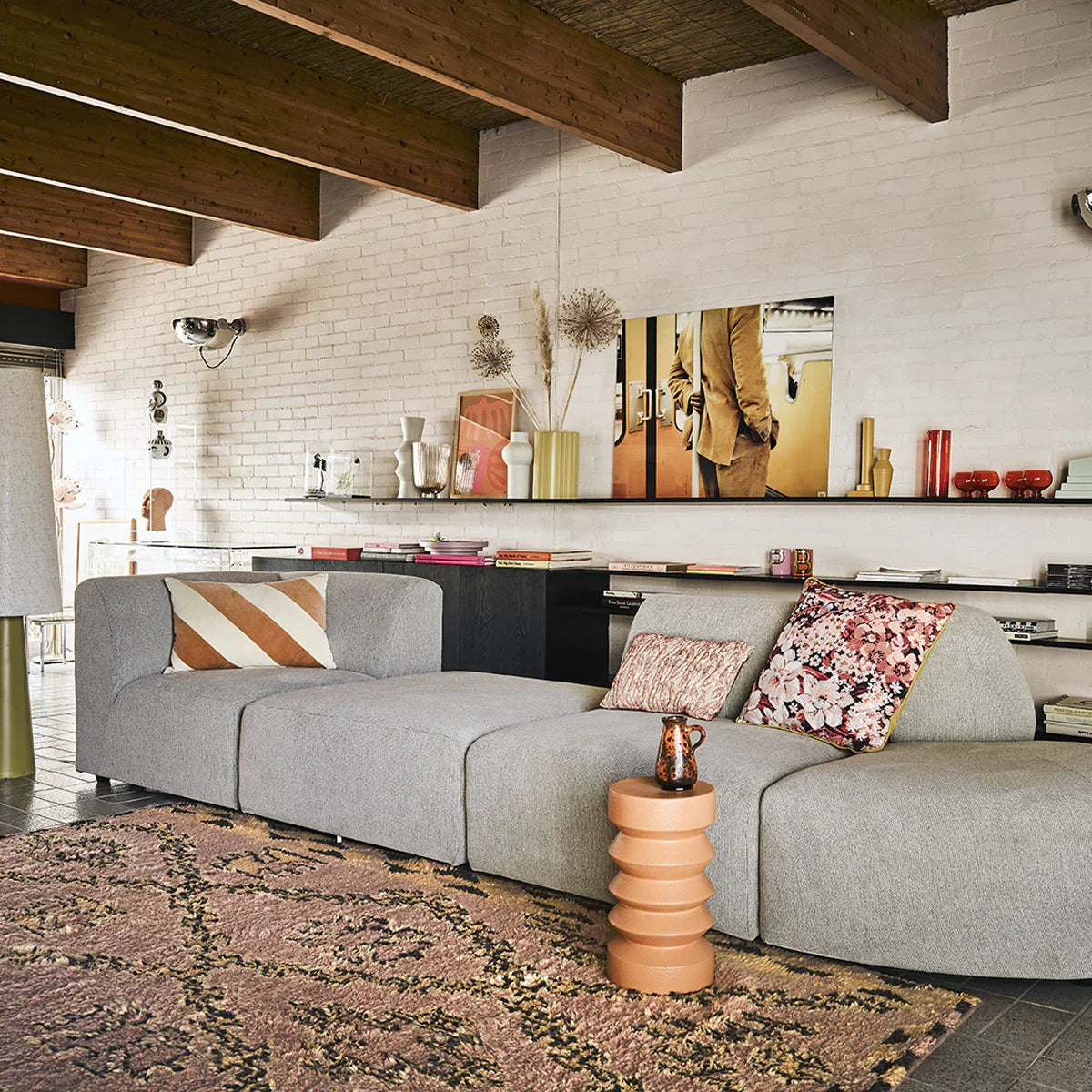 Velvet Striped Peach/Cream Cushion - HKLIVING