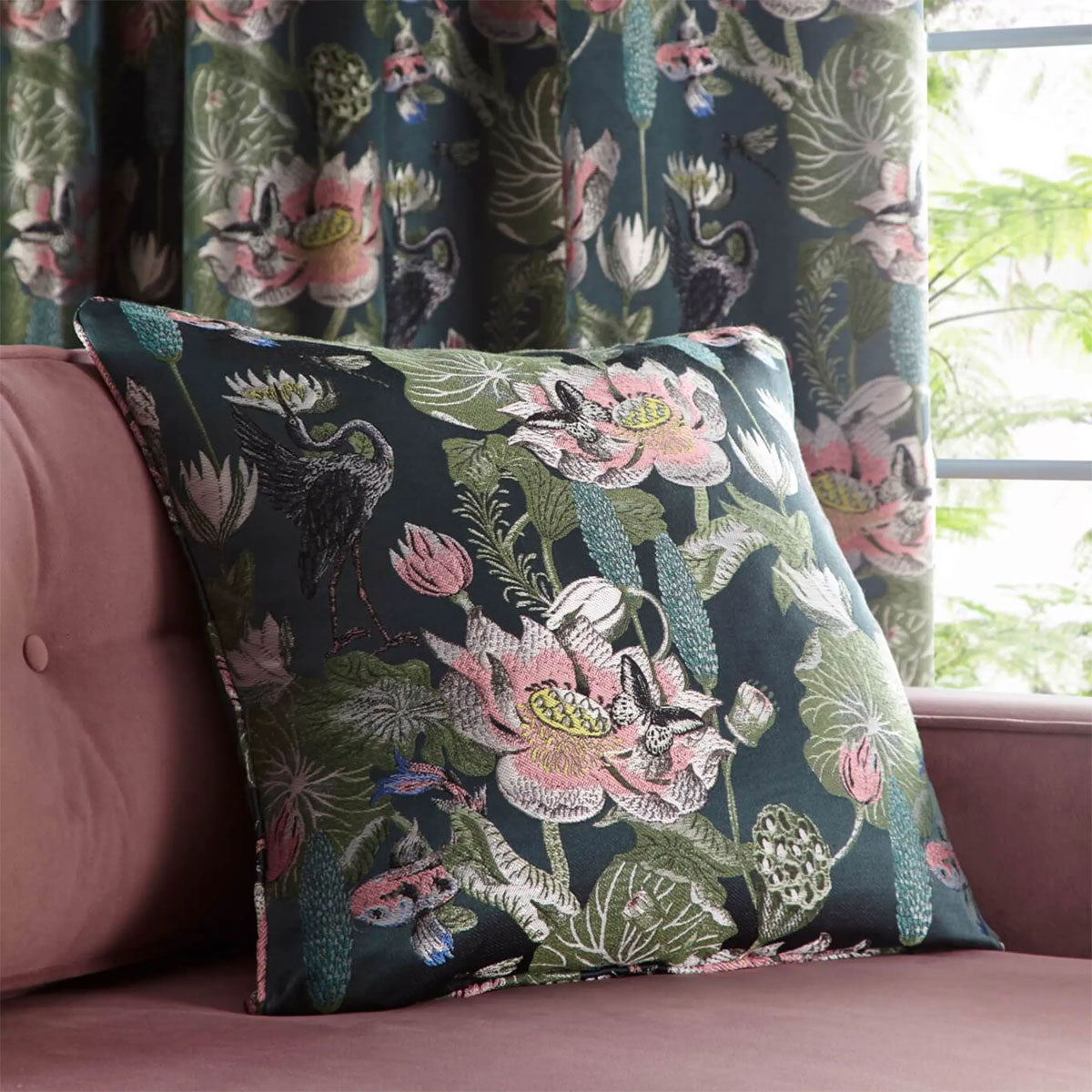 Waterlily Cushion Teal - Clarke & Clarke