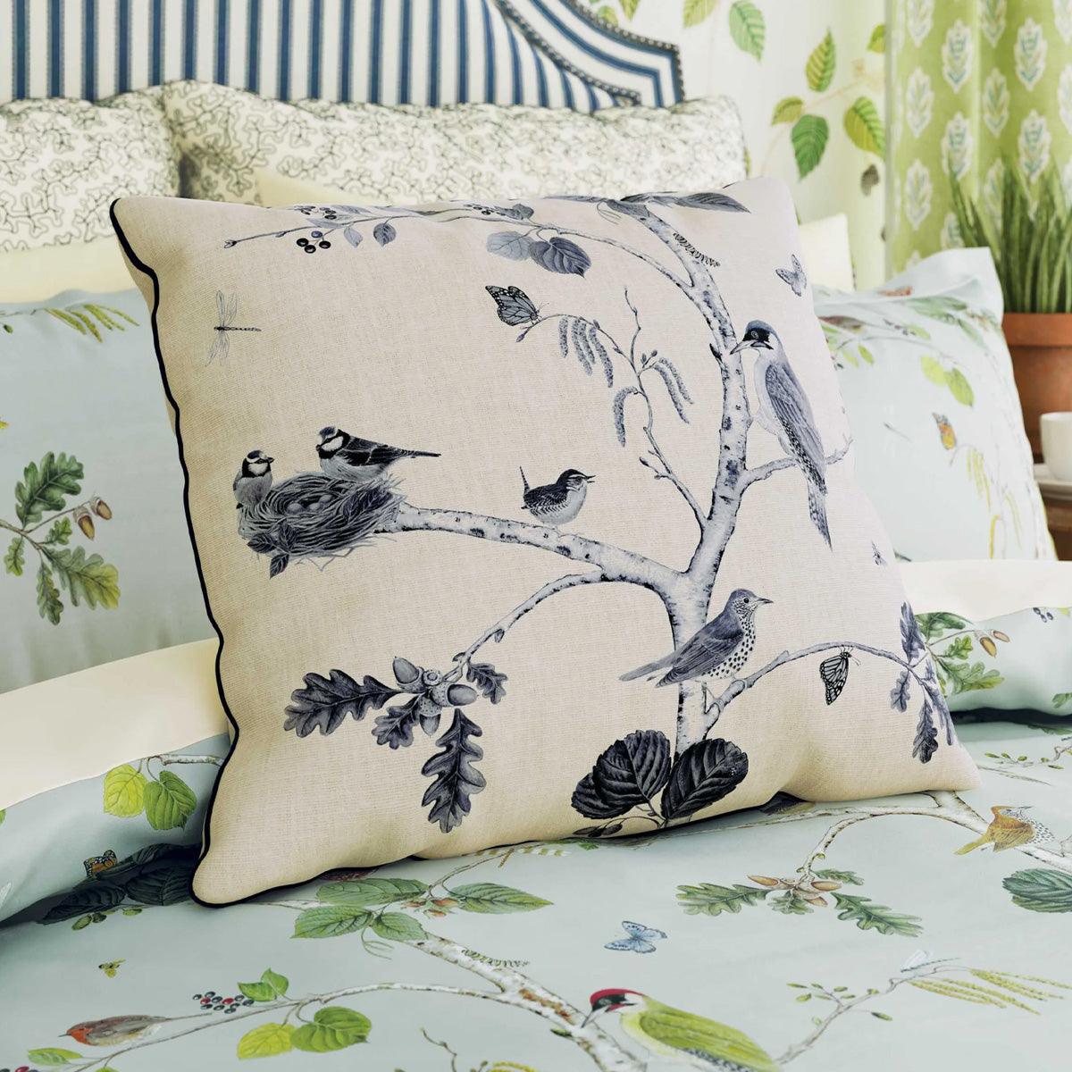 Sanderson Woodland Chorus Blue Grey Cushion