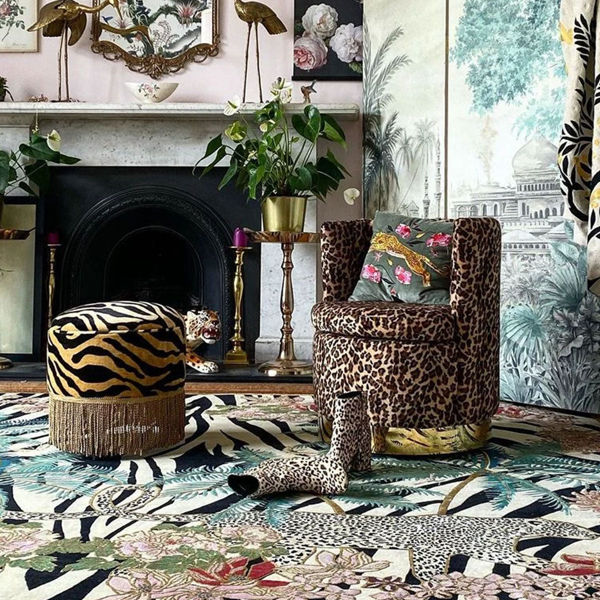 Zebra Leopard Palms Hand Knotted Rug - Wendy Morrison Design