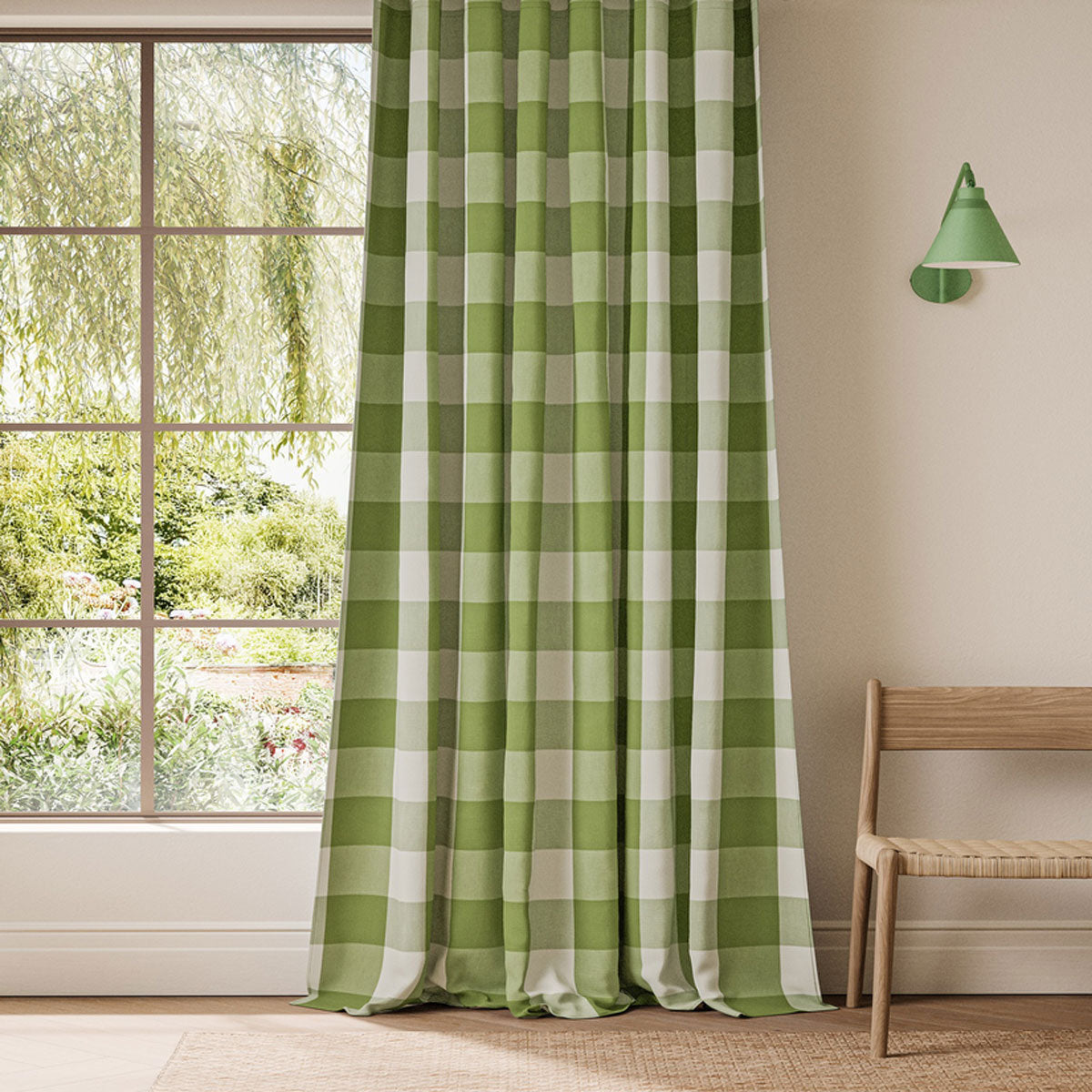 Scion Central Check fabric – Pea Green/Kelly Green (2)