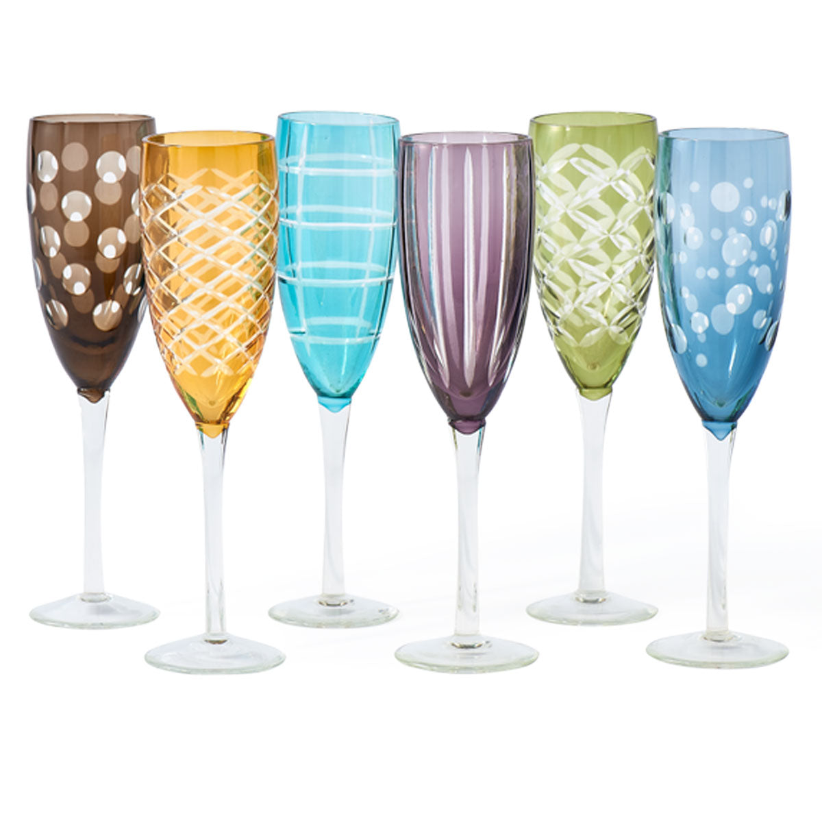 Cuttings Multicoloured Champagne Glasses Set of 6 - Polspotten
