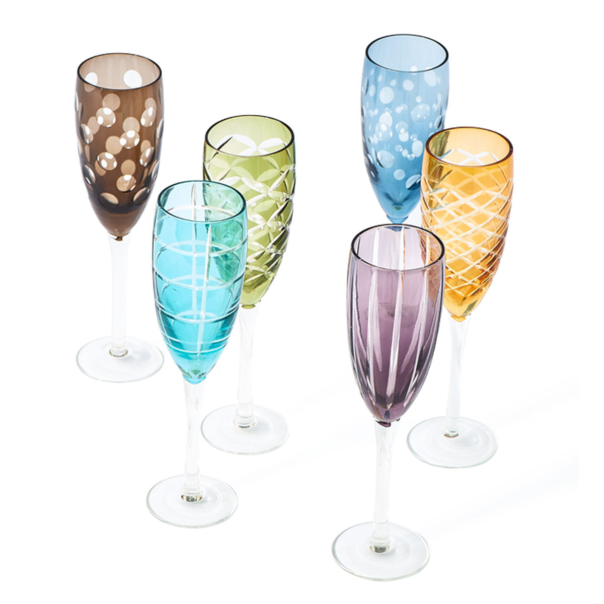 Cuttings Multicoloured Champagne Glasses Set of 6 - Polspotten