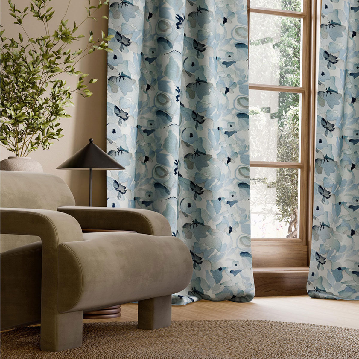 Harlequin Flores Embroidery fabric – Indigo/Sky/Pebble (4)