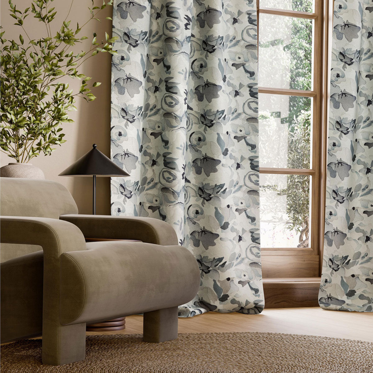 Harlequin Flores Embroidery fabric – Pumice/Slate/Beau (3)