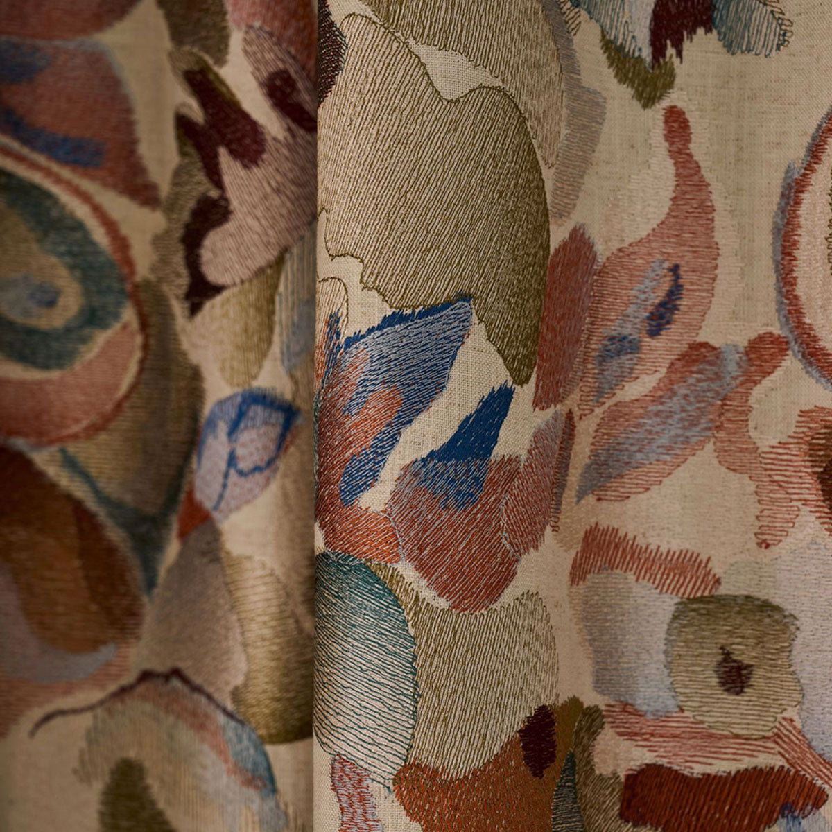 Harlequin Flores Embroidery fabric – Rust/Burgundy/Forest (4)