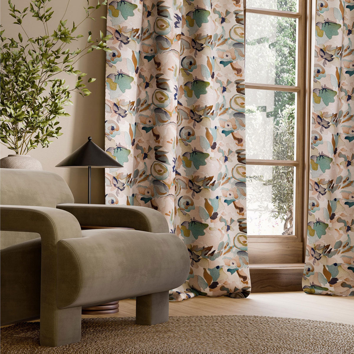 Harlequin Flores Embroidery fabric – Rust/Burgundy/Forest (5)