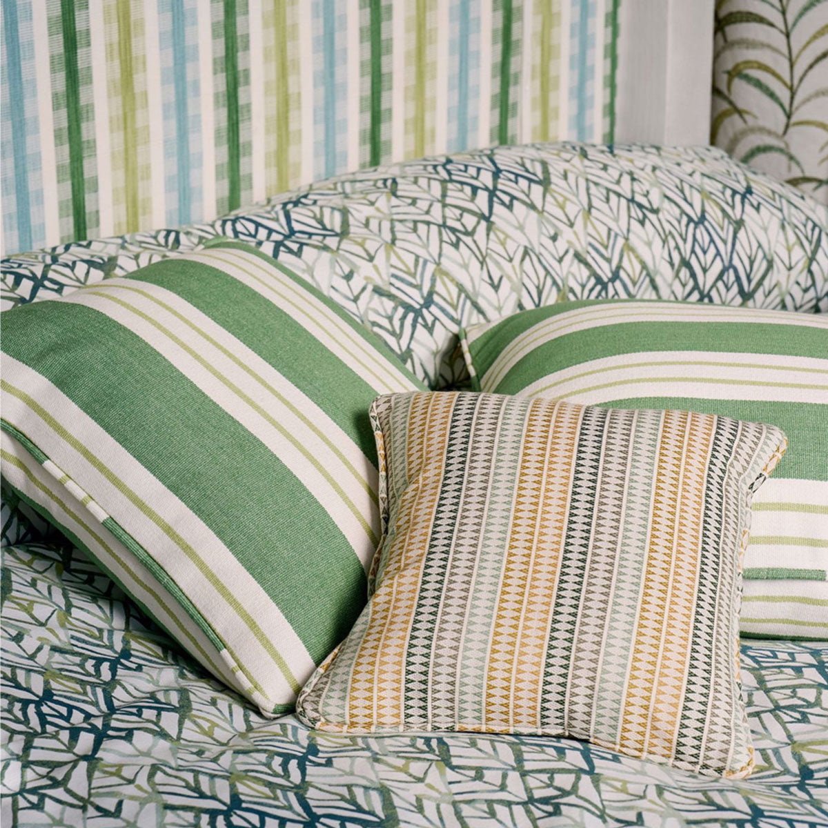 Clarke & Clarke Grove Stripe fabric – Forest/Mustard/Sage (3)