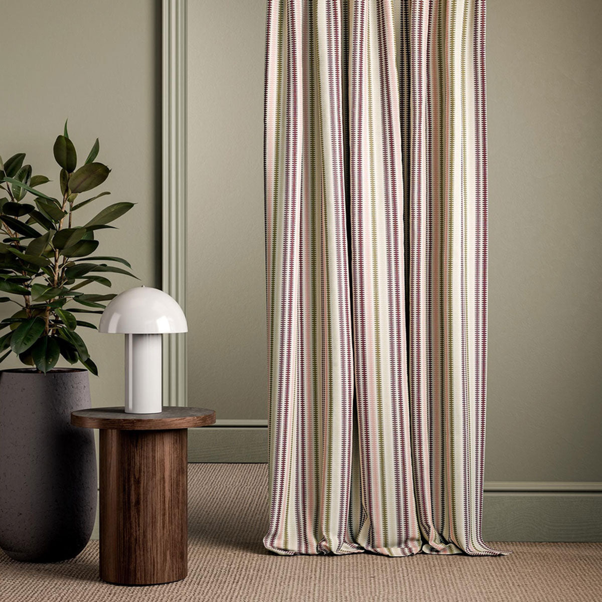 Clarke & Clarke Grove Stripe fabric – Raspberry/Plum/Olive (3)