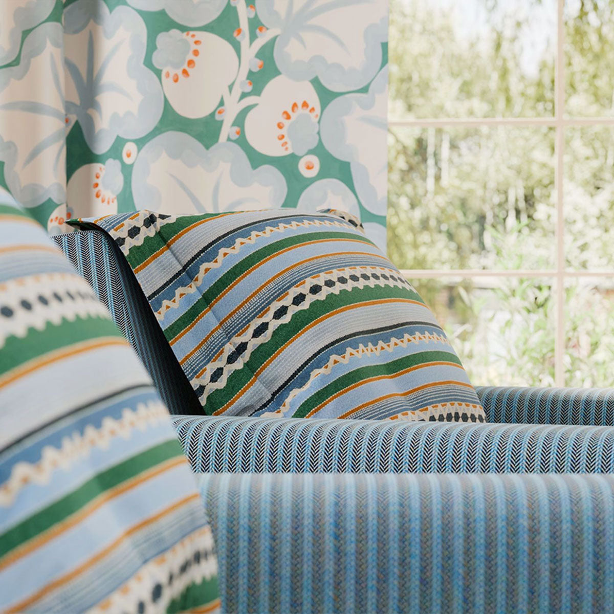 Scion Lock Stitch fabric – Cornflower/Jade/Apricot (3)