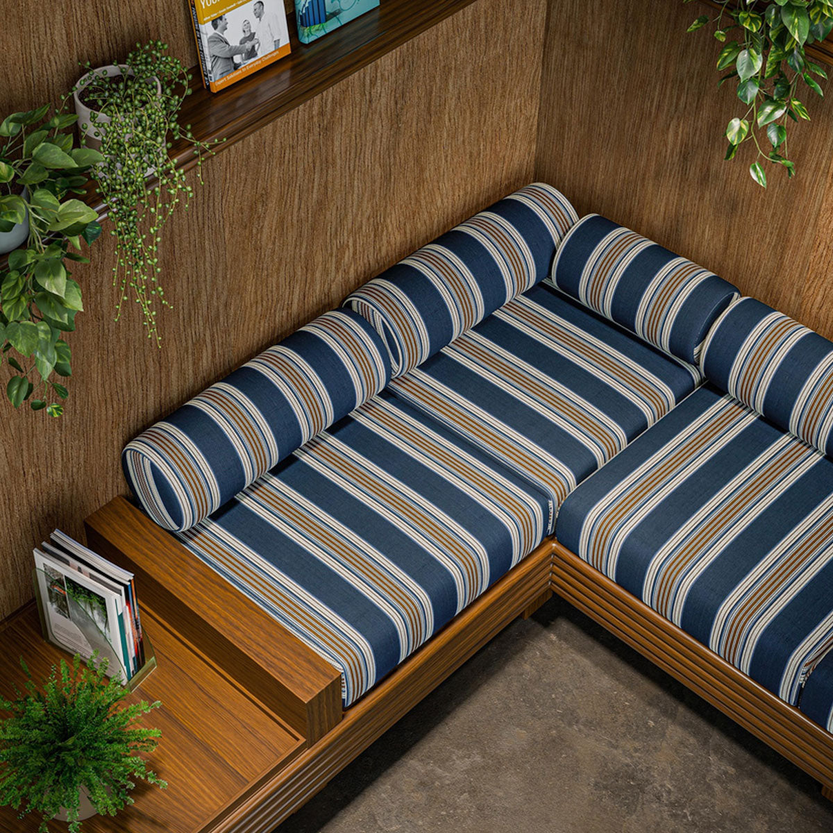 Clarke & Clarke Marylebone fabric – Navy/Rust (3)