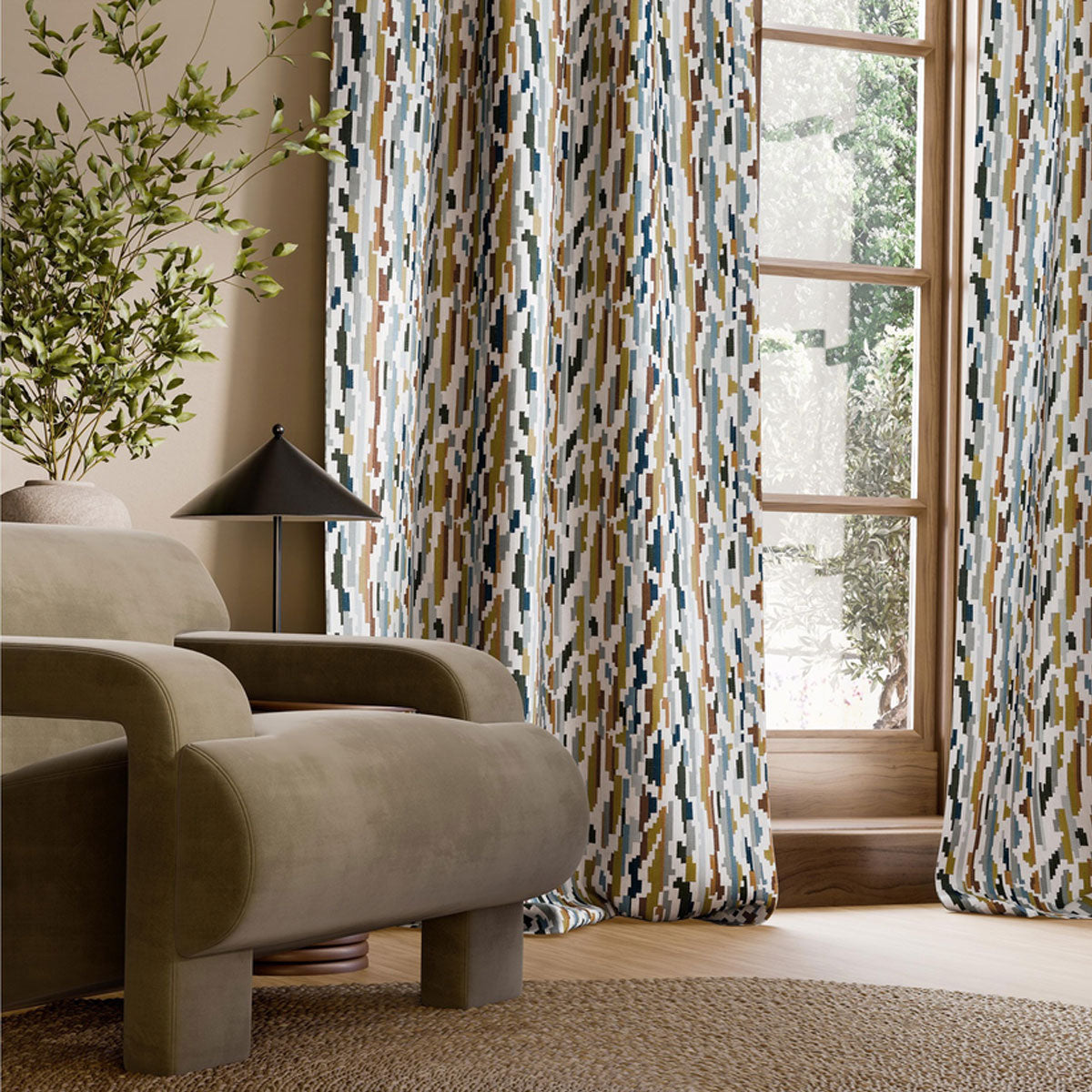 Harlequin Nuru Embroidery fabric – Rosewood/Limpet/Aloe (3)