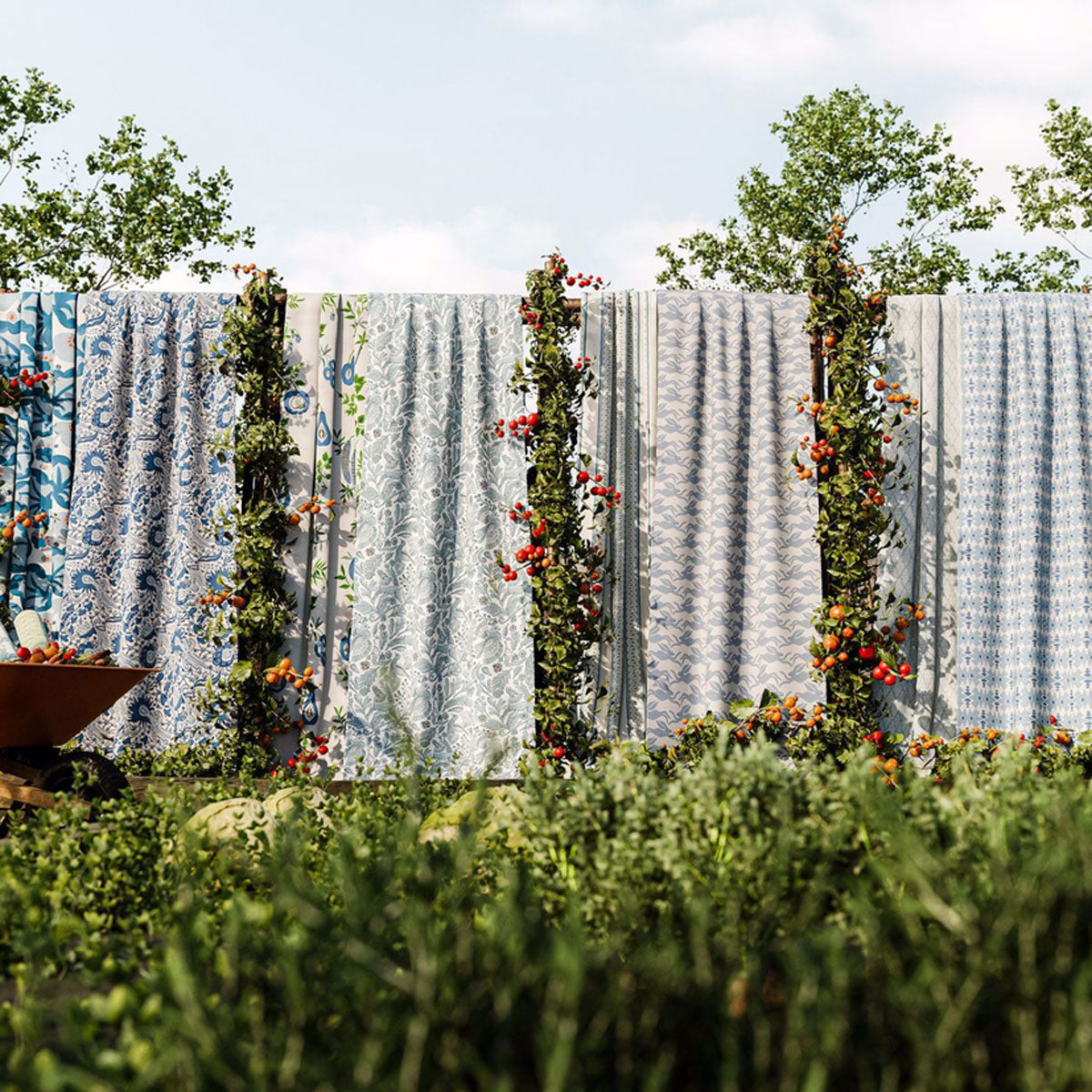 Scion On The Vine fabric – Cornflower/Kelly Green (2)