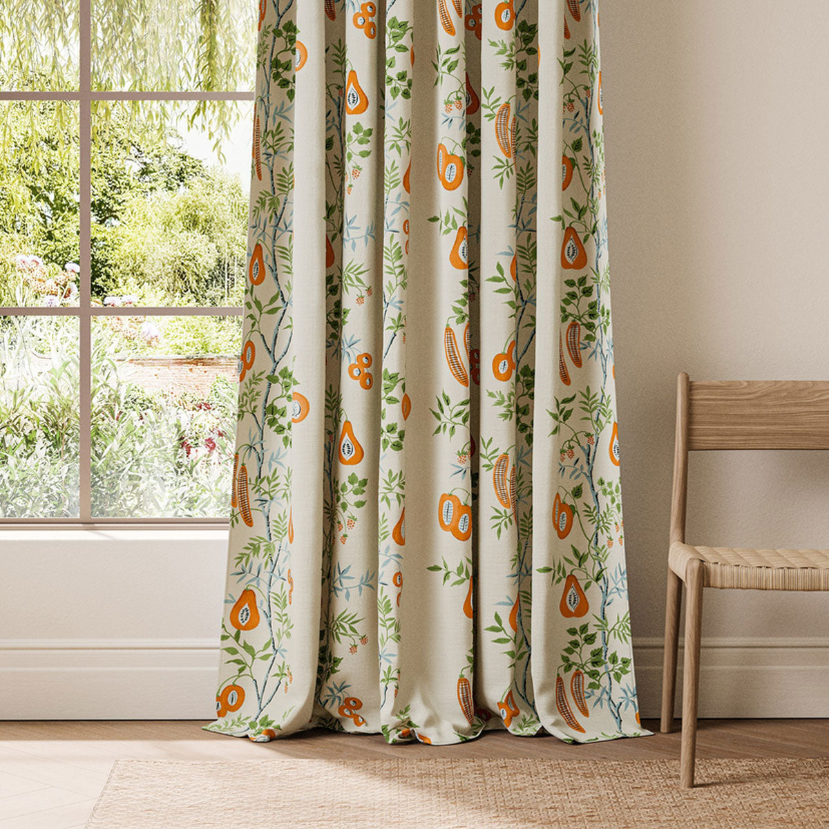 Scion On The Vine fabric – Tangerine/Kelly Green (2)