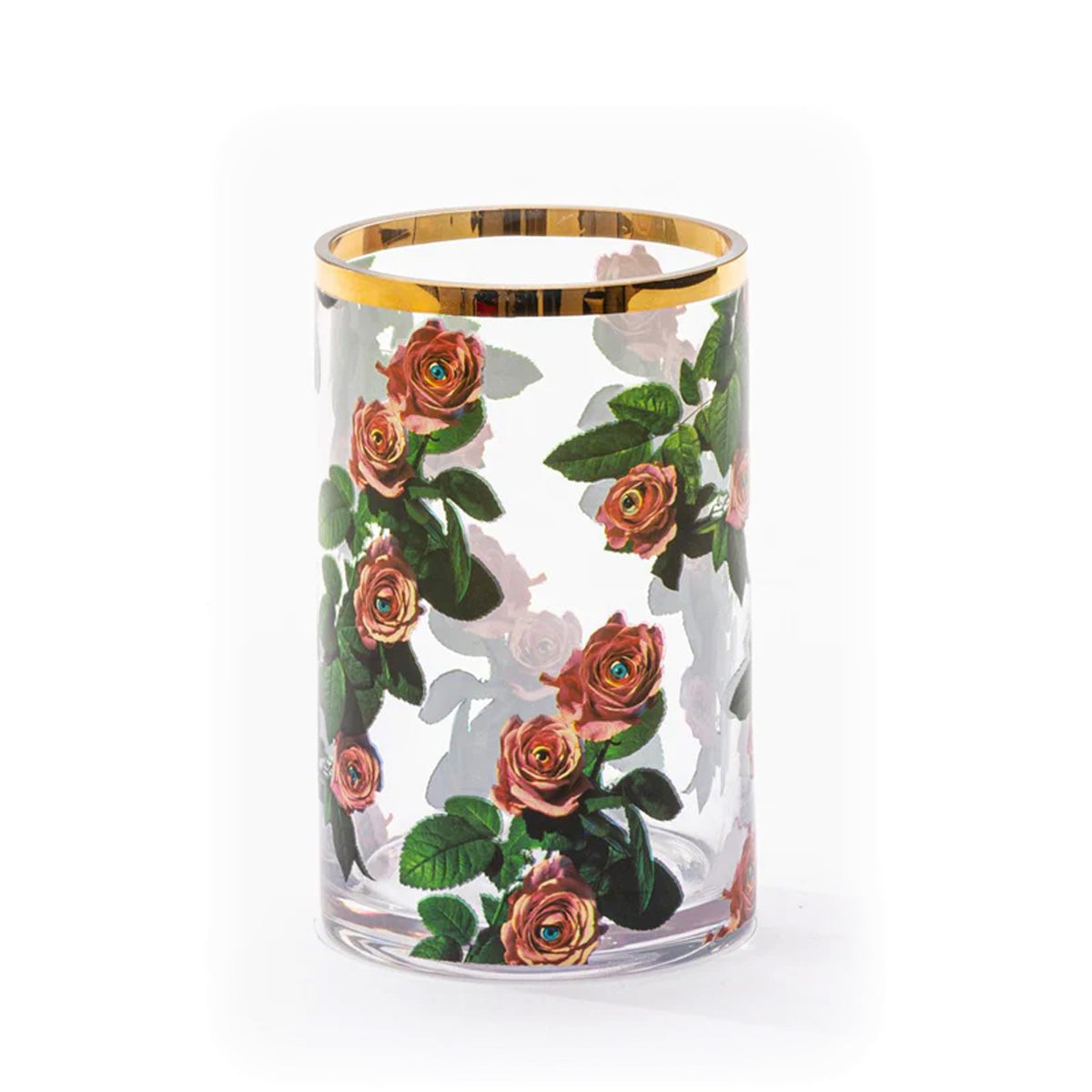 Seletti X Toiletpaper &#39;Roses&#39; Cylindrical Glass Vase Small