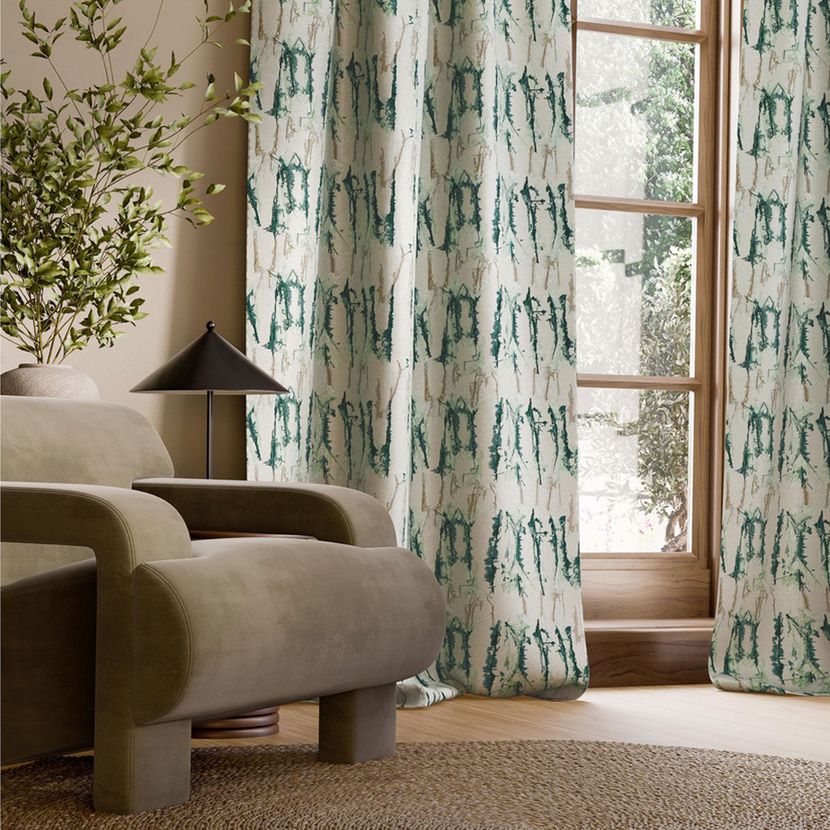 Harlequin Takara Embroidery fabric – Forest/Stone (3)