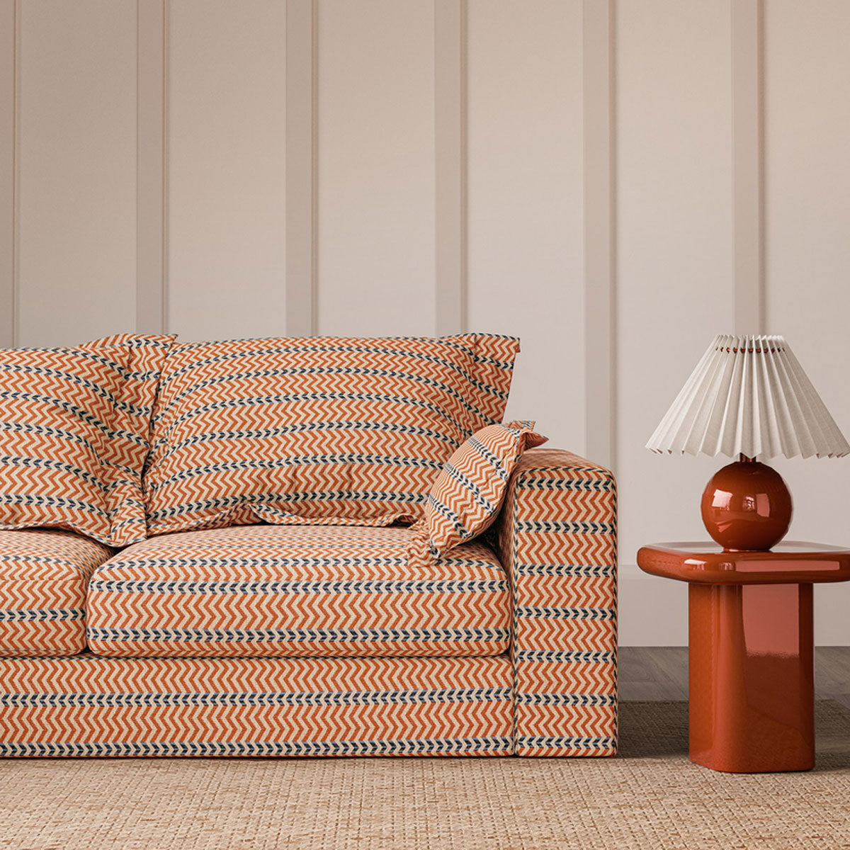 Scion Pomona Zigzag fabric – Tangerine/Denim (2)
