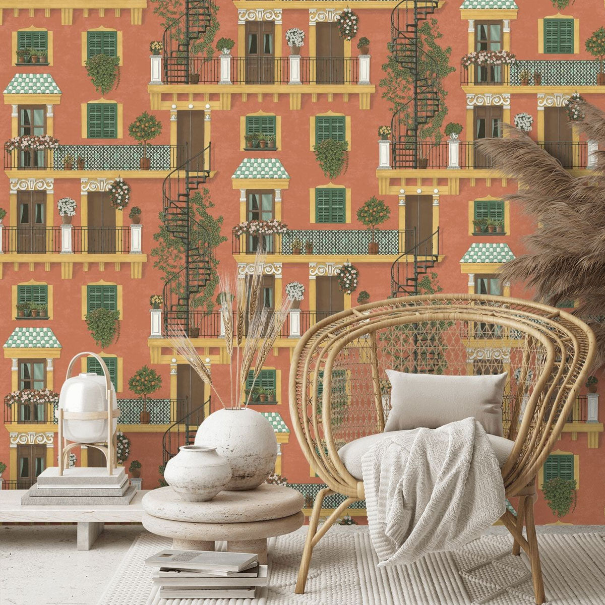 BALI88153482 Batik Bali Terracotta Wallpaper by Casadeco