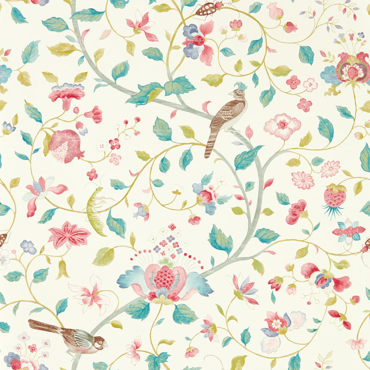 Sanderson &#39;Aril&#39;s Garden - Blue Clay/Pink&#39; Wallpaper