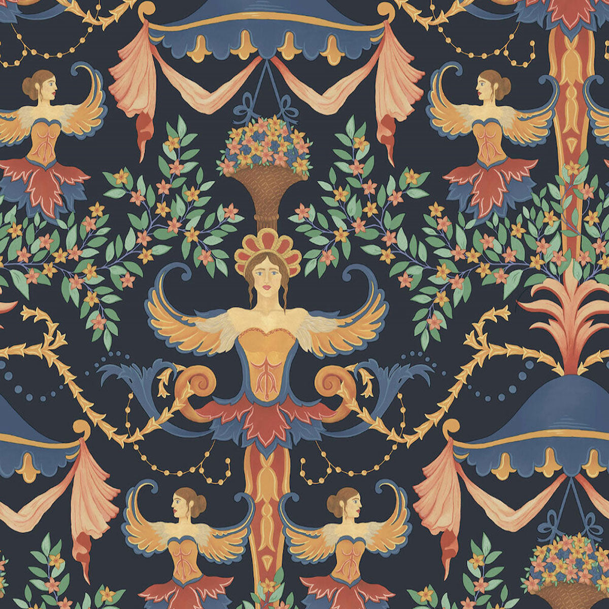 Cole &amp; Son &#39;Chamber Angels Ink &#39; Wallpaper