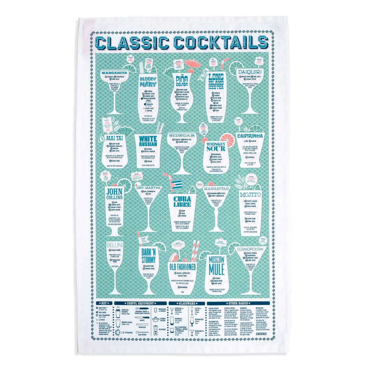 Classic Cocktails Tea Towel