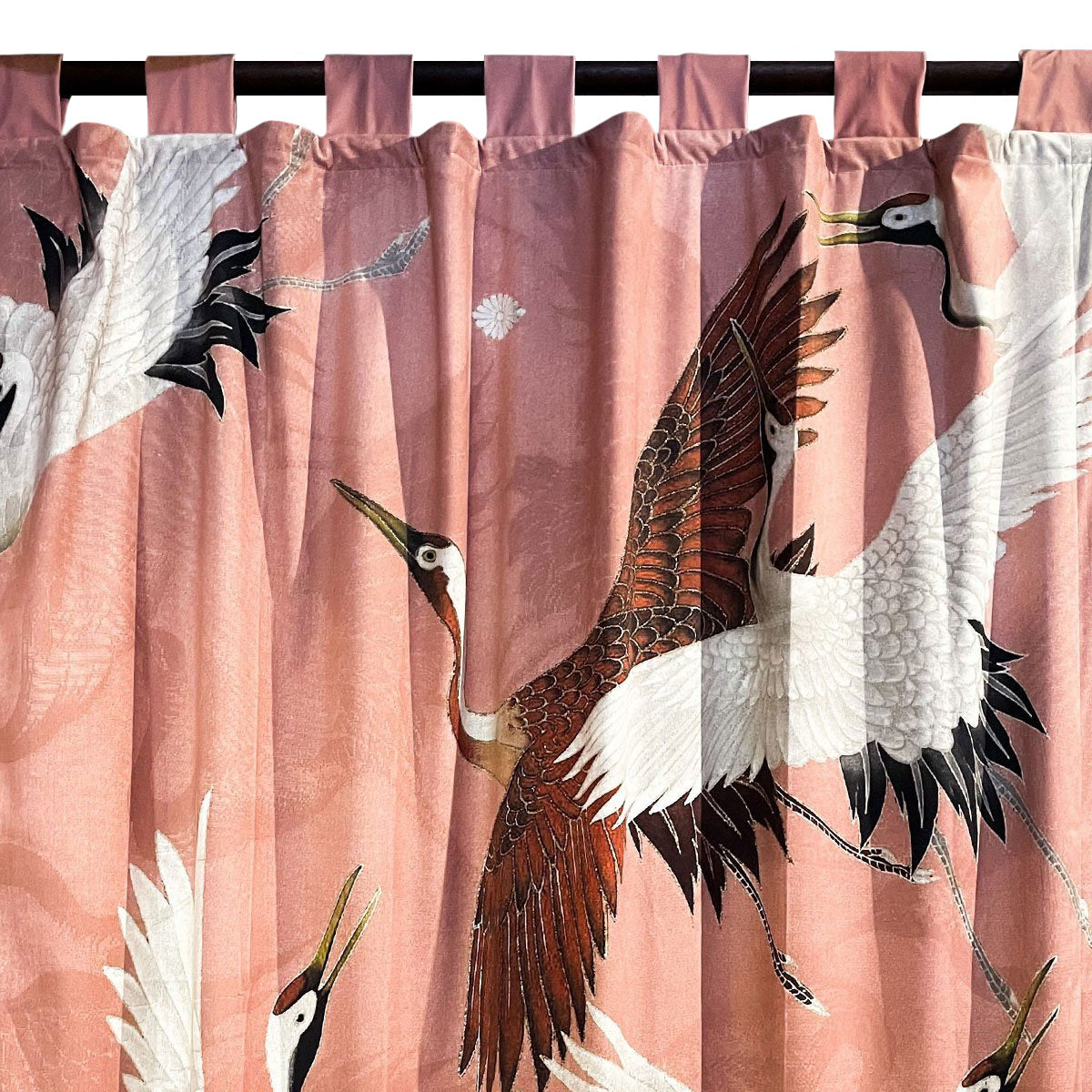 Crane Blush Printed Velvet Panel Curtain