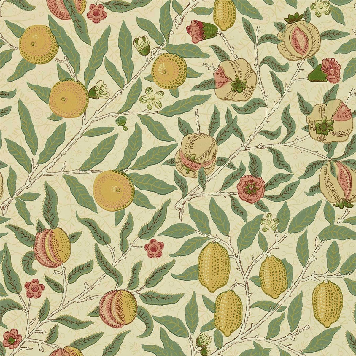 Morris &amp; Co &#39;Fruit Beige/Gold/Coral&#39; Wallpaper