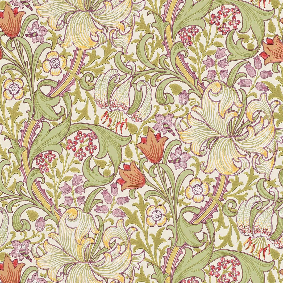 Morris &amp; Co &#39;Golden Lily - Olive/Russet&#39; Wallpaper