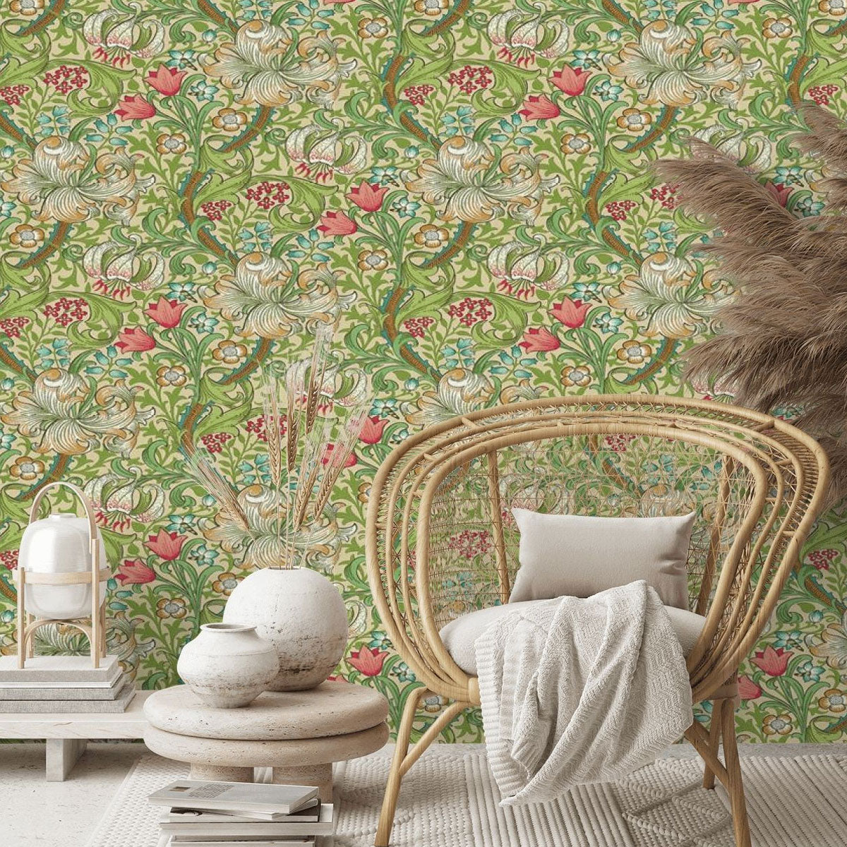 Morris &amp; Co &#39;Golden Lily - Pale Biscuit&#39; Wallpaper